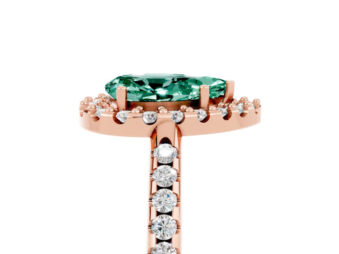 Rose gold Pear Cut Green Sapphire Pavé Halo Ring with Four-Prong Setting_17
