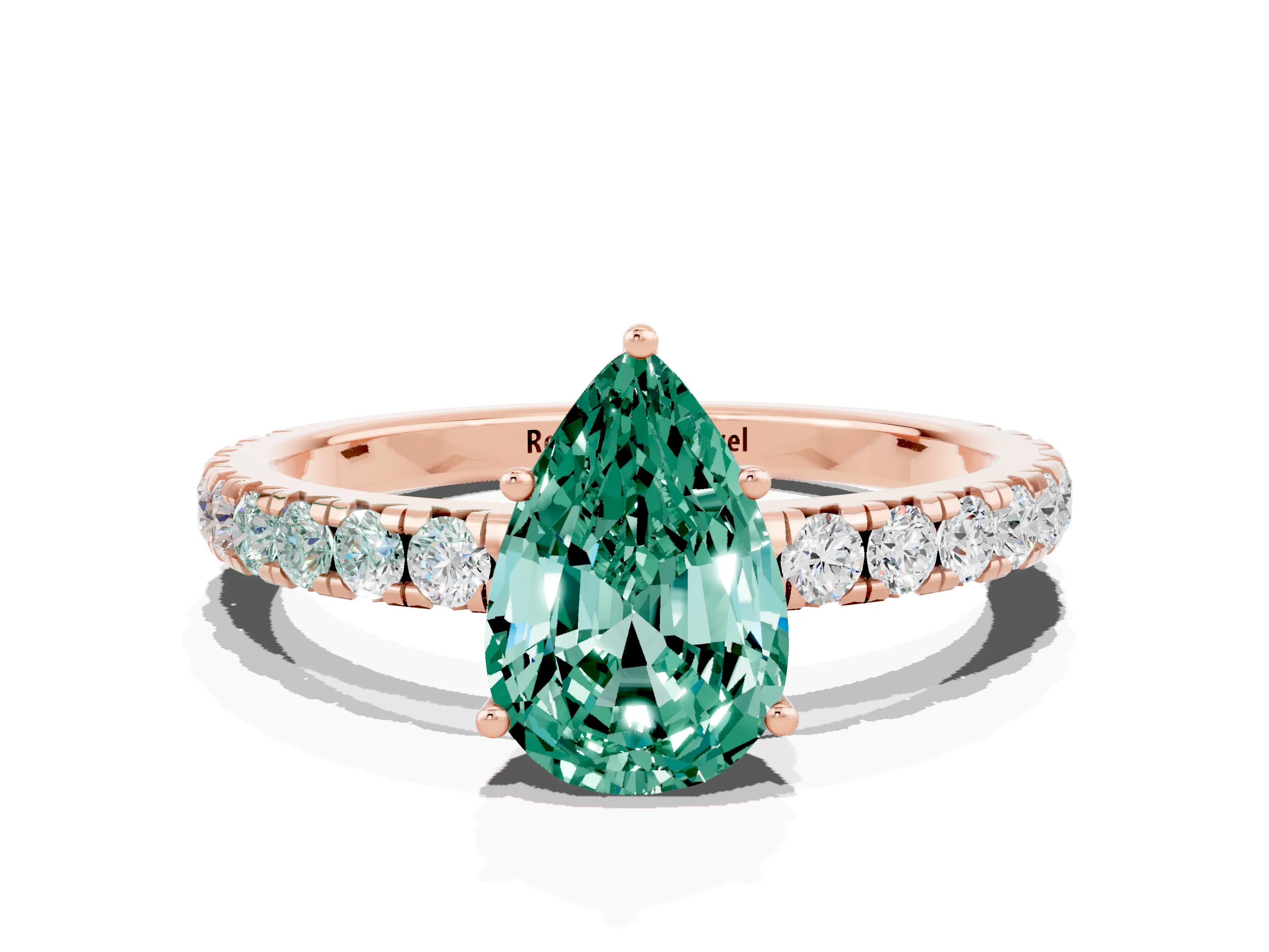 Rose gold Pear Cut Green Sapphire Pavé Solitaire Engagement Ring with Four-Prong Setting_12