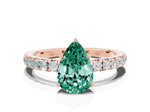 Rose gold Pear Cut Green Sapphire Pavé Solitaire Engagement Ring with Four-Prong Setting_12