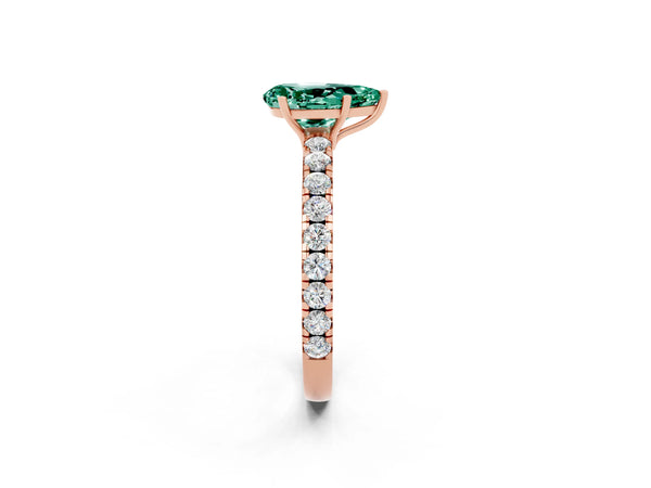 Rose gold Pear Cut Green Sapphire Pavé Solitaire Engagement Ring with Four-Prong Setting
