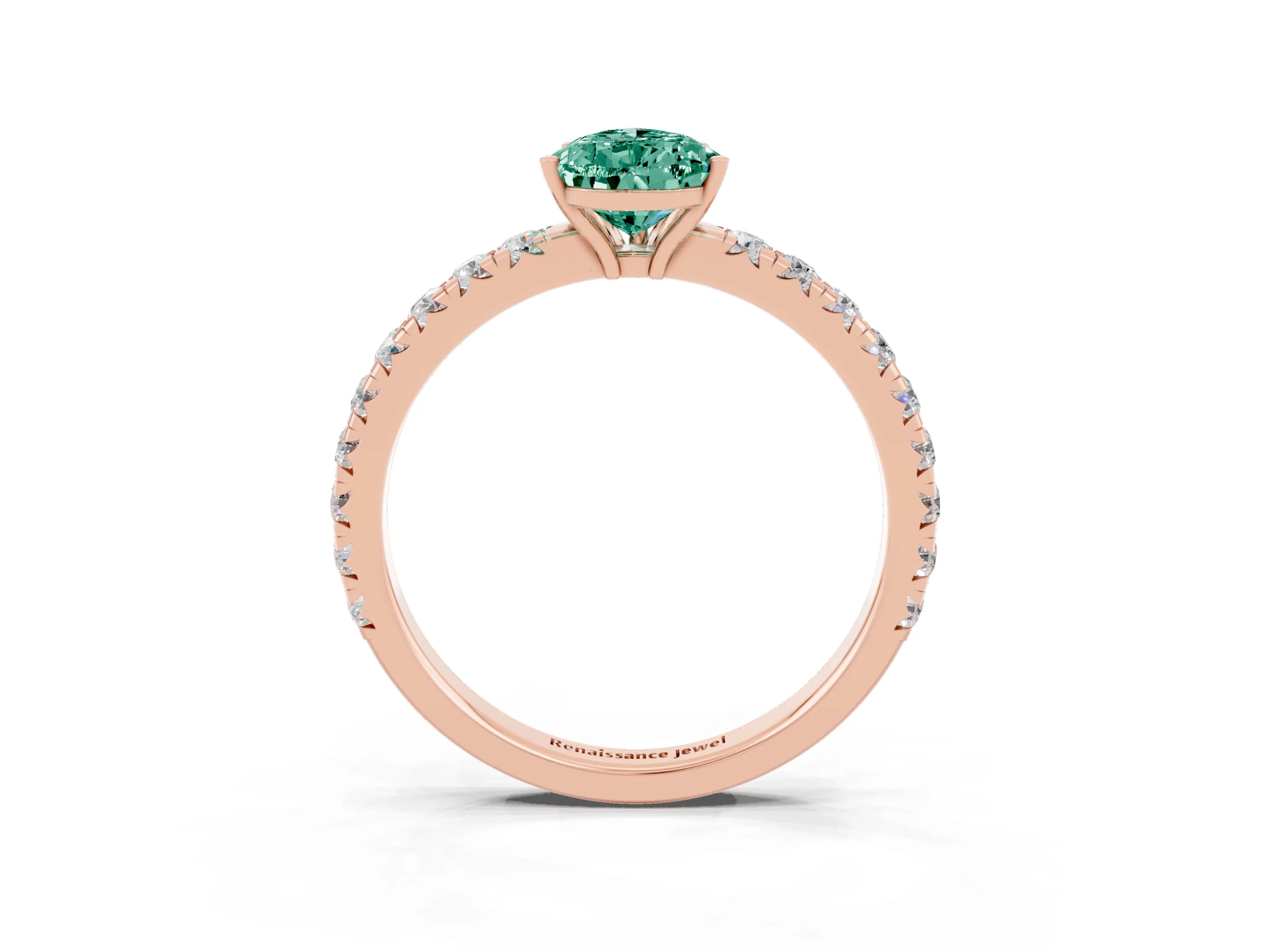 Rose gold Pear Cut Green Sapphire Pavé Solitaire Engagement Ring with Four-Prong Setting_15
