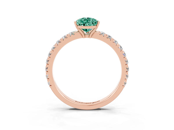 Rose gold Pear Cut Green Sapphire Pavé Solitaire Engagement Ring with Four-Prong Setting