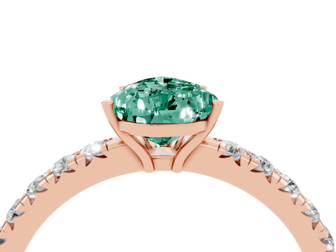 Rose gold Pear Cut Green Sapphire Pavé Solitaire Engagement Ring with Four-Prong Setting_16