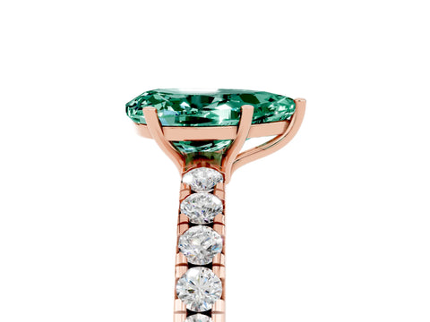 Rose gold Pear Cut Green Sapphire Pavé Solitaire Engagement Ring with Four-Prong Setting_17