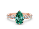 Rose gold Pear Cut Green Sapphire Pavé Solitaire Ring with Round Band and Prong Setting_24