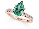 Rose gold Pear Cut Green Sapphire Pavé Solitaire Ring with Round Band and Prong Setting_25