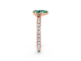 Rose gold Pear Cut Green Sapphire Pavé Solitaire Ring with Round Band and Prong Setting_26
