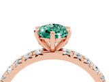 Rose gold Pear Cut Green Sapphire Pavé Solitaire Ring with Round Band and Prong Setting_28