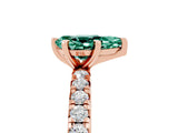 Rose gold Pear Cut Green Sapphire Pavé Solitaire Ring with Round Band and Prong Setting_29