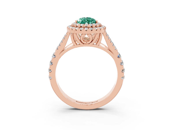 Rose gold Pear Cut Green Sapphire Pavé Split Shank Double Halo Engagement Ring