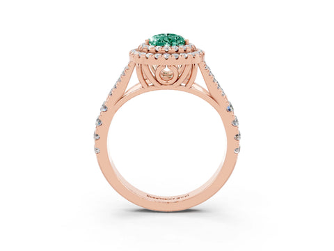 Rose gold Pear Cut Green Sapphire Pavé Split Shank Double Halo Engagement Ring_3
