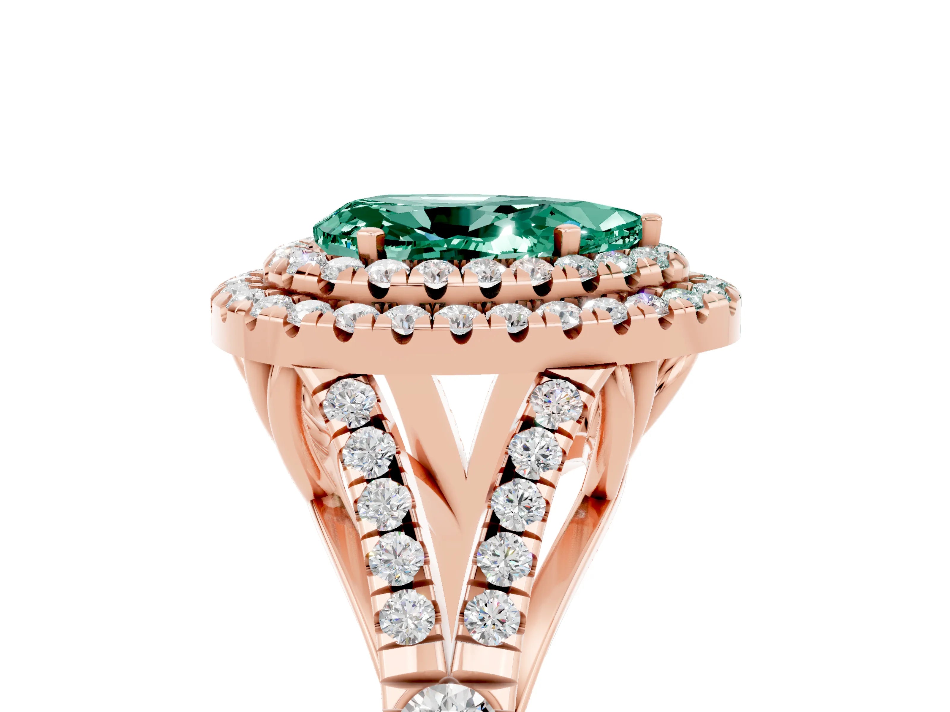 Rose gold Pear Cut Green Sapphire Pavé Split Shank Double Halo Engagement Ring_5
