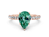 Rose gold Pear Cut Green Sapphire Pave Band Solitaire Ring with Four-Prong Setting_24