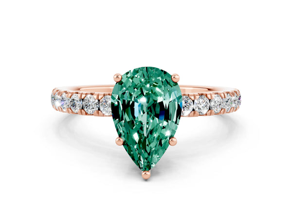 Rose gold Pear Cut Green Sapphire Pave Band Solitaire Ring with Round  and Prong Setting