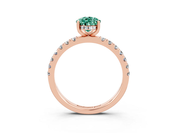Rose gold Pear Cut Green Sapphire Pave Band Solitaire Ring with Round  and Prong Setting