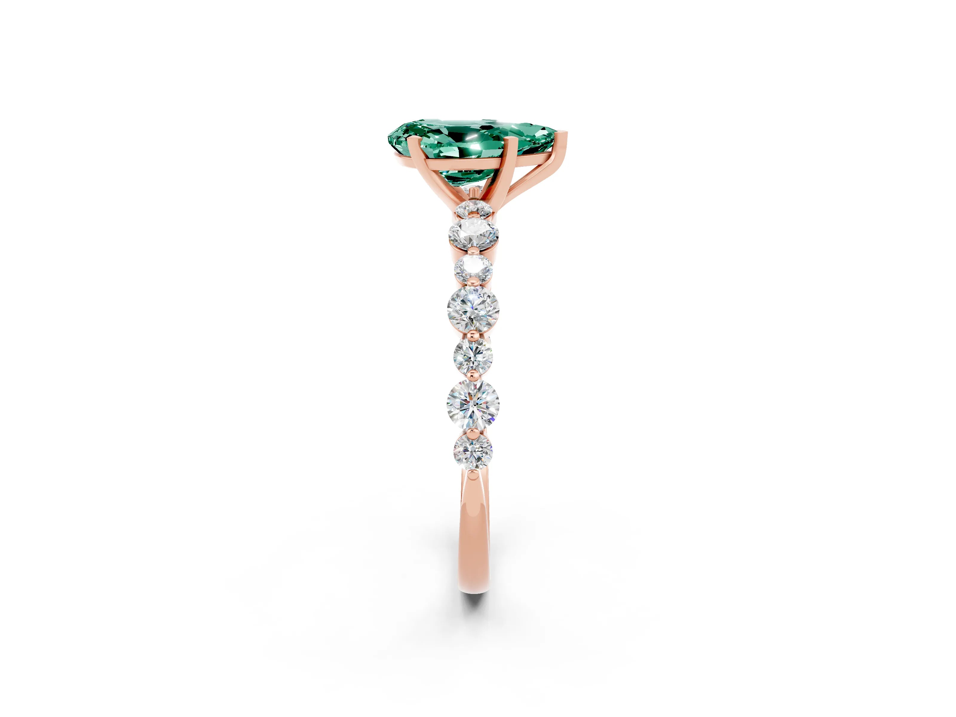 Rose gold Pear Cut Green Sapphire Prong Set Engagement Ring with Pavé Band_2