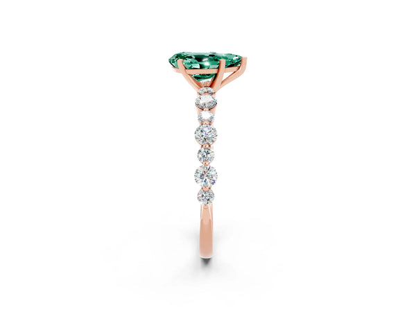 Rose gold Pear Cut Green Sapphire Prong Set Engagement Ring with Pavé Band