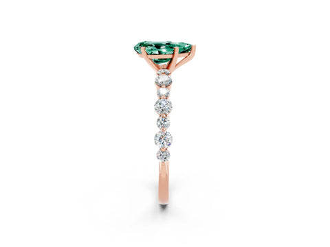 Rose gold Pear Cut Green Sapphire Prong Set Engagement Ring with Pavé Band_2
