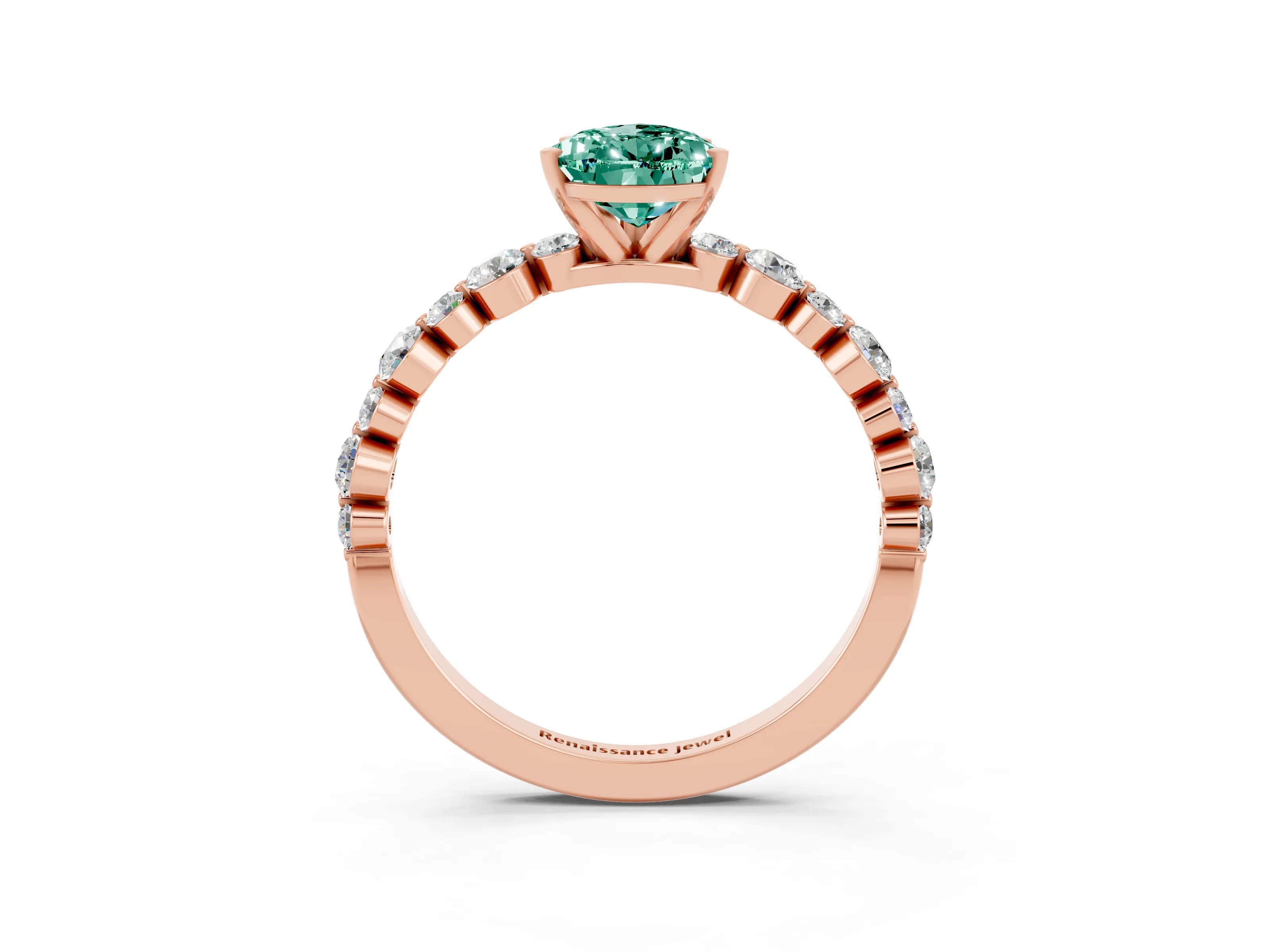 Rose gold Pear Cut Green Sapphire Prong Set Engagement Ring with Pavé Band_3