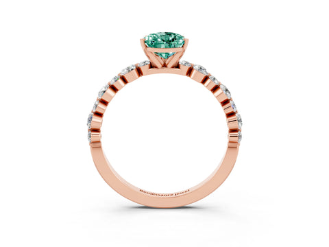 Rose gold Pear Cut Green Sapphire Prong Set Engagement Ring with Pavé Band_3