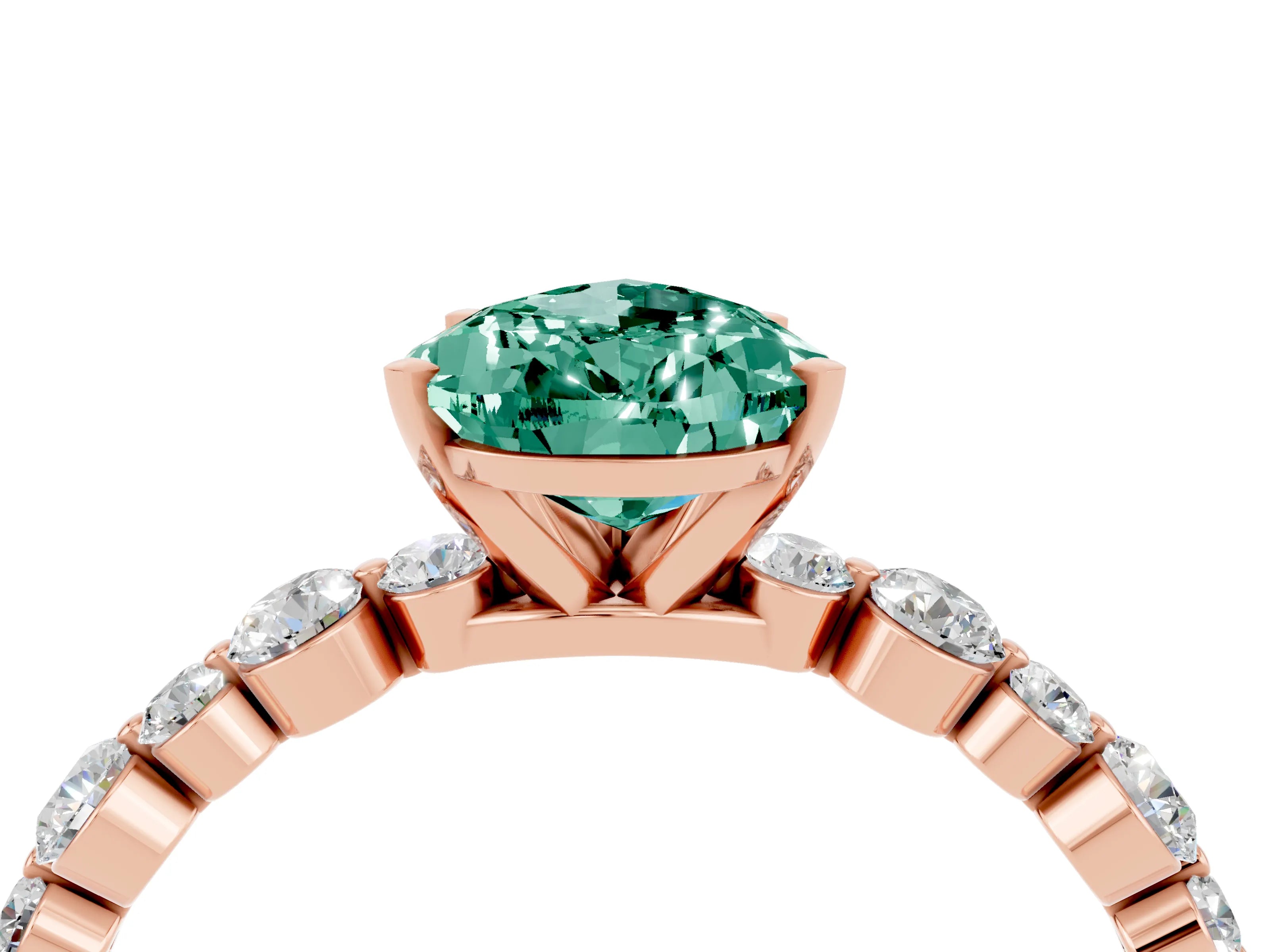 Rose gold Pear Cut Green Sapphire Prong Set Engagement Ring with Pavé Band_4