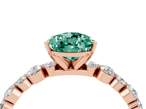 Rose gold Pear Cut Green Sapphire Prong Set Engagement Ring with Pavé Band_4