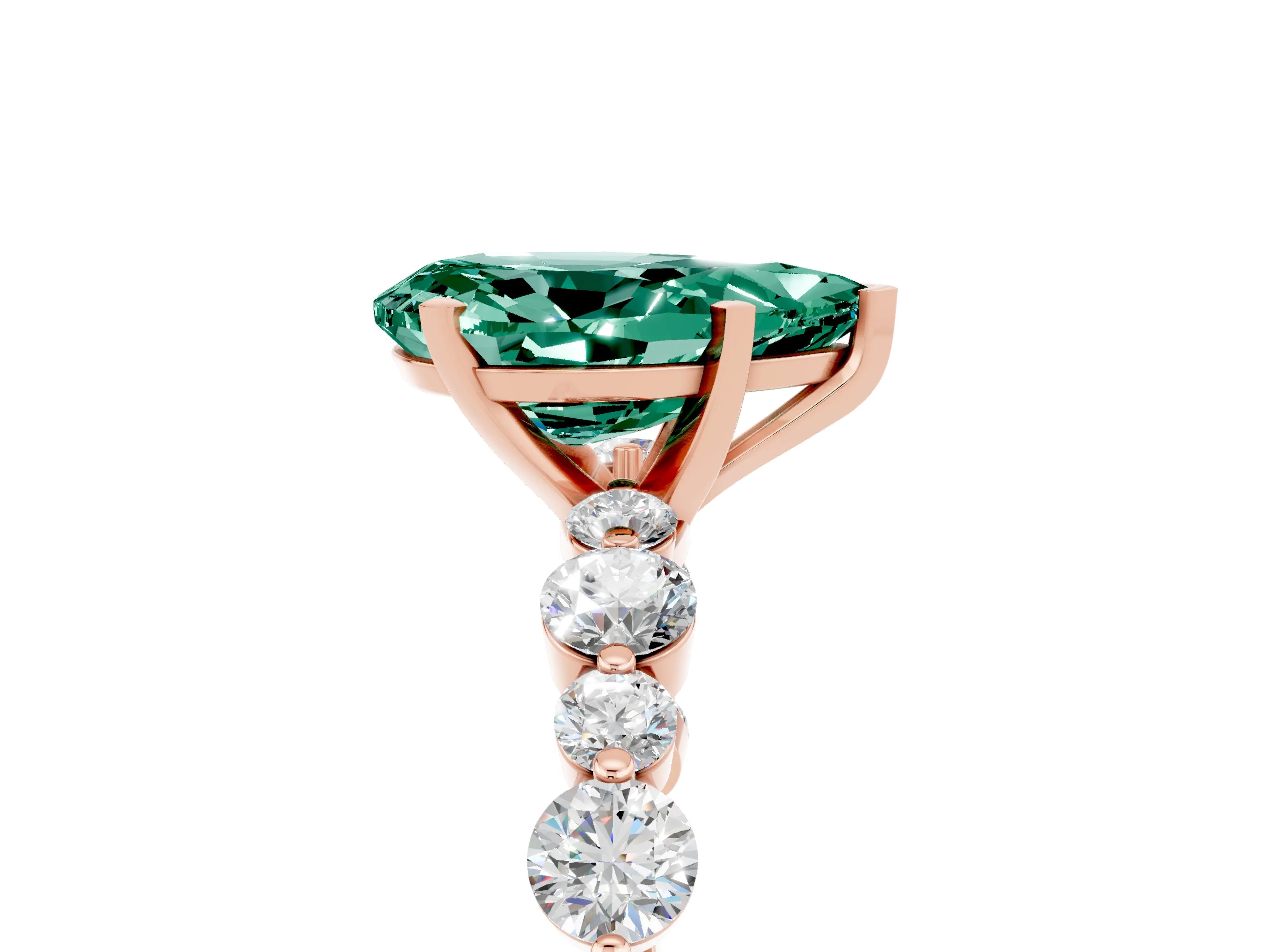 Rose gold Pear Cut Green Sapphire Prong Set Engagement Ring with Pavé Band_5