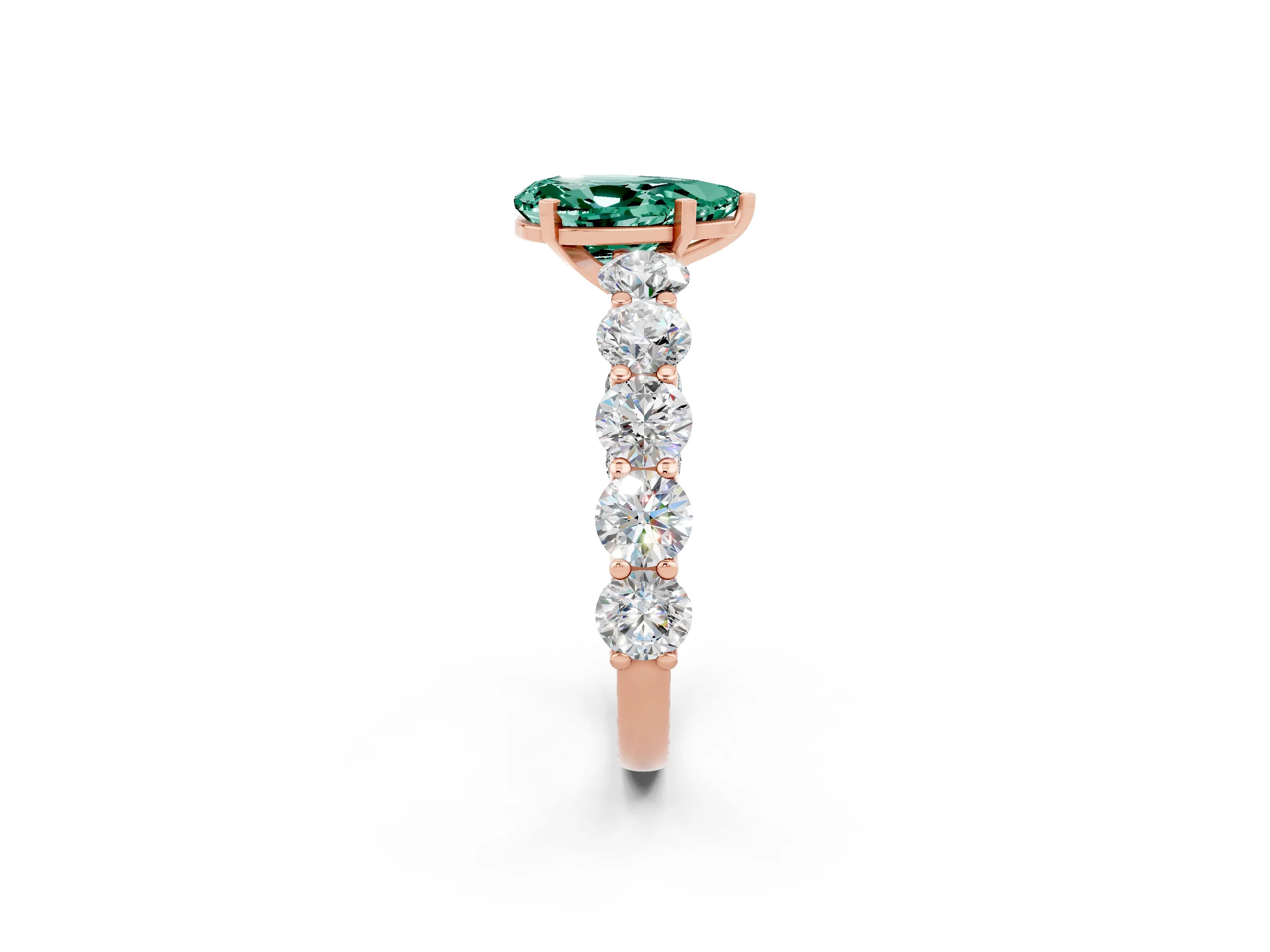 Rose gold Pear Cut Green Sapphire Prong Setting with Side Stones on a Pave Band_2
