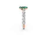 Rose gold Pear Cut Green Sapphire Prong Setting with Side Stones on a Pave Band_2