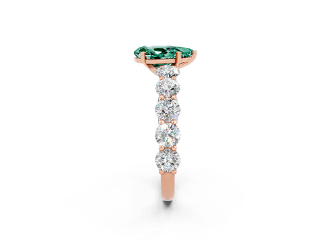 Rose gold Pear Cut Green Sapphire Prong Setting with Side Stones on a Pave Band_2