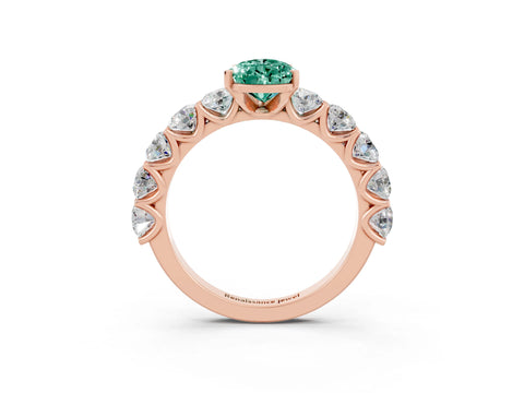 Rose gold Pear Cut Green Sapphire Prong Setting with Side Stones on a Pave Band_3