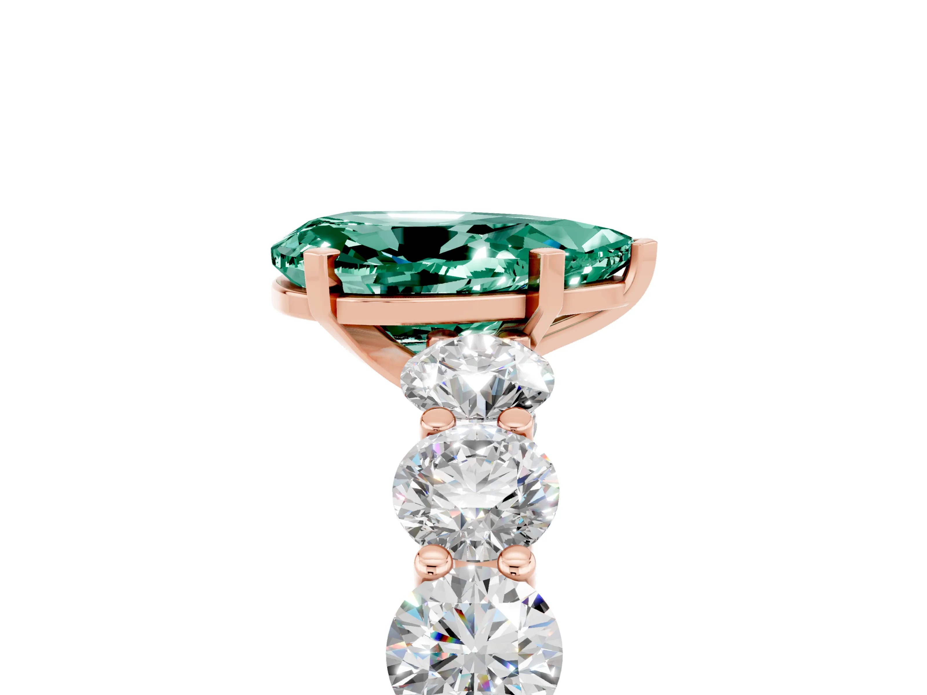 Rose gold Pear Cut Green Sapphire Prong Setting with Side Stones on a Pave Band_5