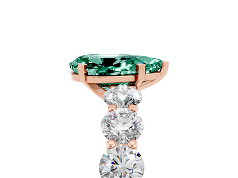 Rose gold Pear Cut Green Sapphire Prong Setting with Side Stones on a Pave Band_5