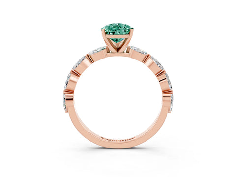 Rose gold Pear Cut Green Sapphire Ring with Marquise Side Stones and Prong Setting_3