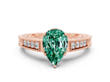 Rose gold Pear Cut Green Sapphire Ring with Milgrain Pavé Band and Four-Prong Setting_12