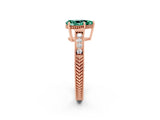 Rose gold Pear Cut Green Sapphire Ring with Milgrain Pavé Band and Four-Prong Setting_14