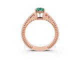 Rose gold Pear Cut Green Sapphire Ring with Milgrain Pavé Band and Four-Prong Setting_15