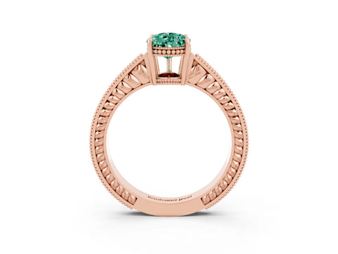 Rose gold Pear Cut Green Sapphire Ring with Milgrain Pavé Band and Four-Prong Setting_15