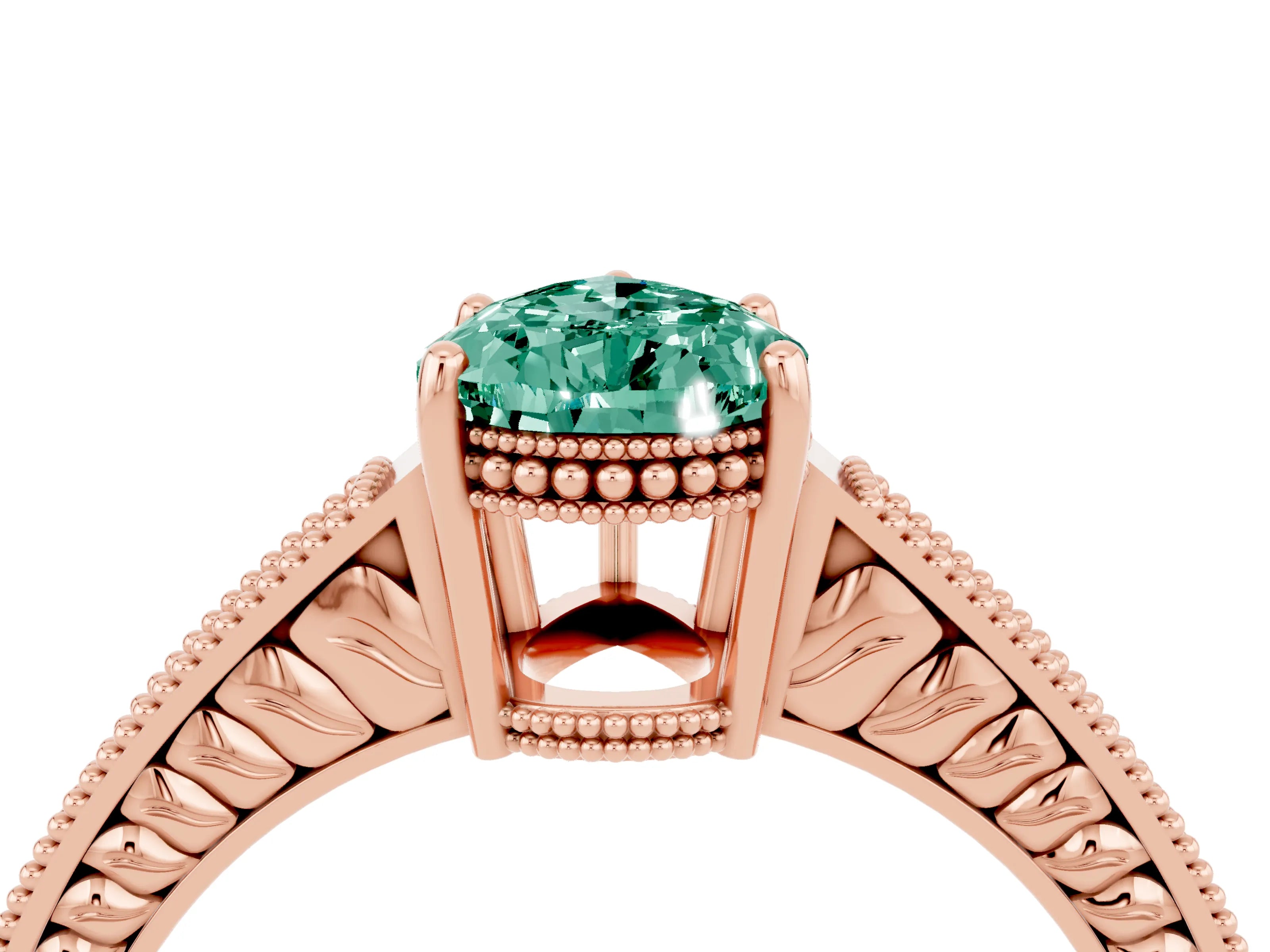 Rose gold Pear Cut Green Sapphire Ring with Milgrain Pavé Band and Four-Prong Setting_16