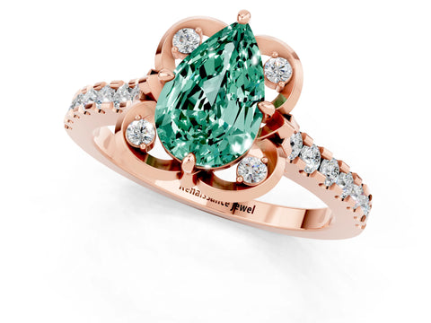 Rose gold Pear Cut Green Sapphire Ring with Pavé Band and Floral Prong Setting_1
