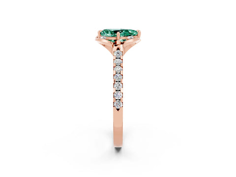 Rose gold Pear Cut Green Sapphire Ring with Pavé Band and Floral Prong Setting_2