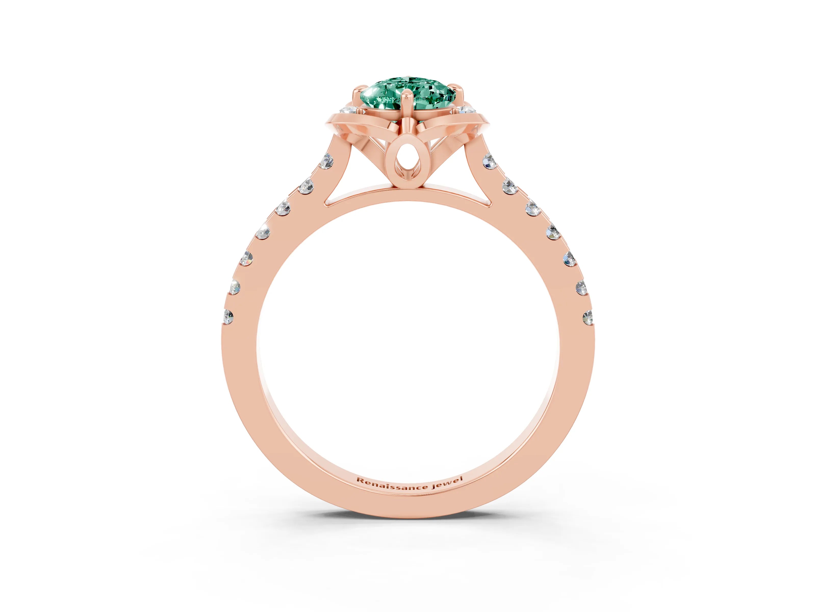 Rose gold Pear Cut Green Sapphire Ring with Pavé Band and Floral Prong Setting_3