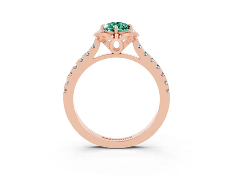 Rose gold Pear Cut Green Sapphire Ring with Pavé Band and Floral Prong Setting_3