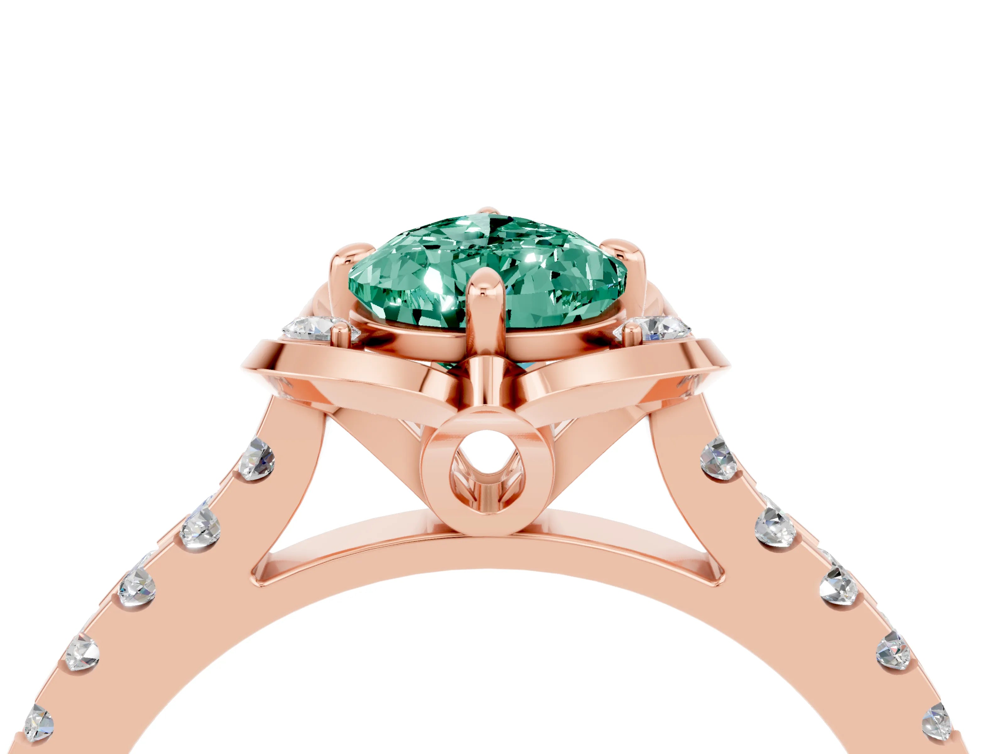 Rose gold Pear Cut Green Sapphire Ring with Pavé Band and Floral Prong Setting_4