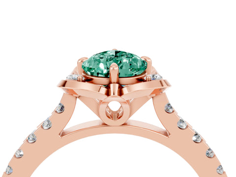 Rose gold Pear Cut Green Sapphire Ring with Pavé Band and Floral Prong Setting_4