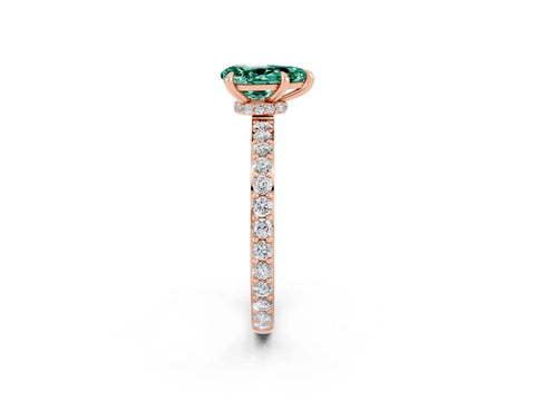 Rose gold Pear Cut Green Sapphire Ring with Pavé Band and Four-Prong Setting_2