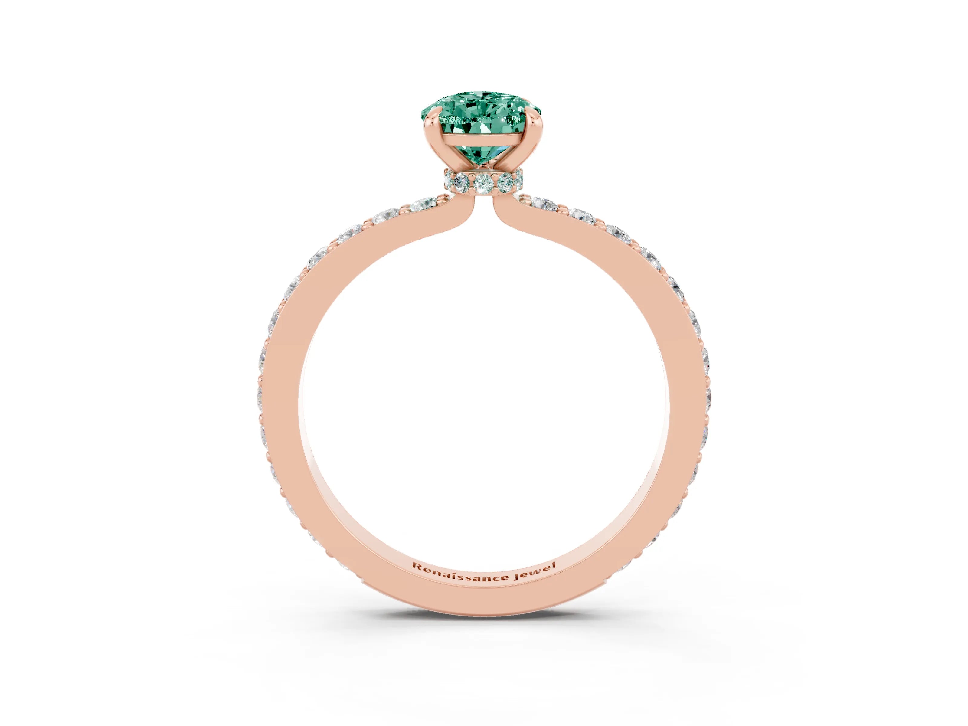 Rose gold Pear Cut Green Sapphire Ring with Pavé Band and Four-Prong Setting_3