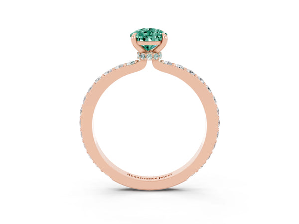 Rose gold Pear Cut Green Sapphire Pavé Engagement Ring with Round  Accents and Prong Setting