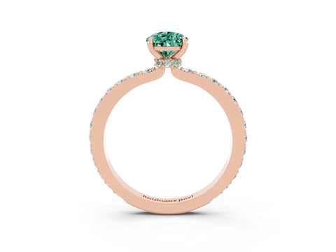 Rose gold Pear Cut Green Sapphire Ring with Pavé Band and Four-Prong Setting_3