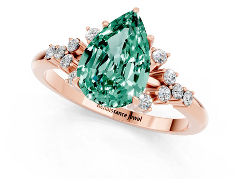 Rose gold Pear Cut Green Sapphire Ring with Side Stones and Four-Prong Setting_37